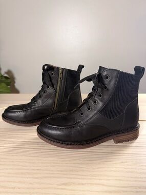 Söfft Lonnie Black Leather Ankle Boots Women’s 7.5 Lace Up Zip